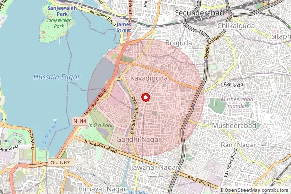 Map showing approximate area covered by Pincode 500080 — Gandhinagar S.O, Hyderabad