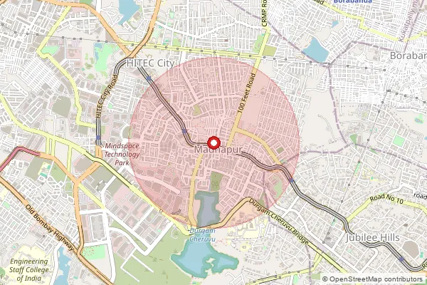 Map showing approximate area covered by Pincode 500081 — Cyberabad S.O, Hyderabad
