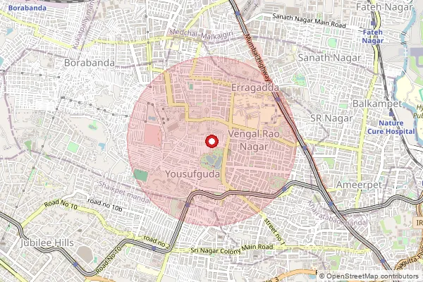 Map showing approximate area covered by Pincode 500087 — Jawahar Nagar B.O, Medchal Malkajgiri