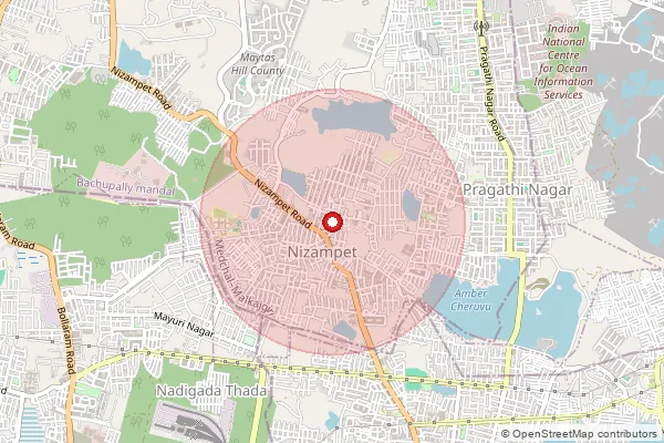 Map showing approximate area covered by Pincode 500090 — Nizampet  S.O, Medchal Malkajgiri