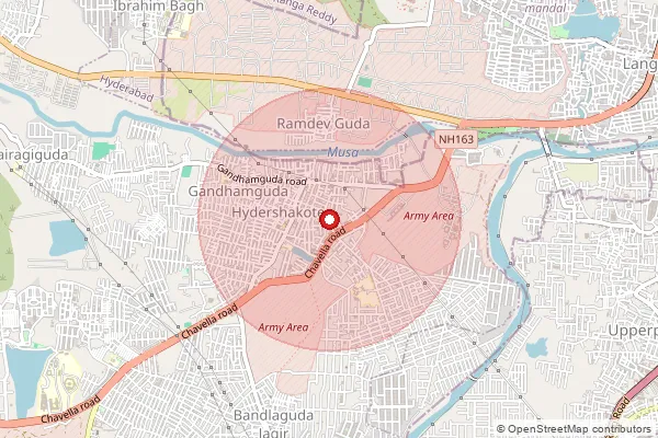 Map showing approximate area covered by Pincode 500091 — Hydershahkote S.O, Ranga Reddy