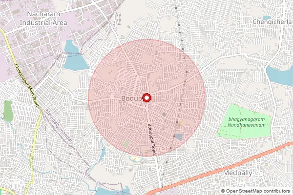 Map showing approximate area covered by Pincode 500092 — Boduppal S.O, Medchal Malkajgiri