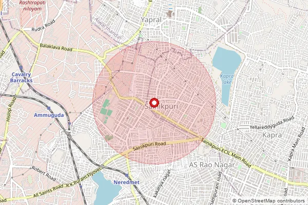 Map showing approximate area covered by Pincode 500094 — Sainikpuri S.O, Hyderabad