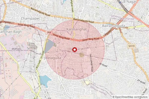 Map showing approximate area covered by Pincode 500097 — Gayathrinagar S.O, Ranga Reddy