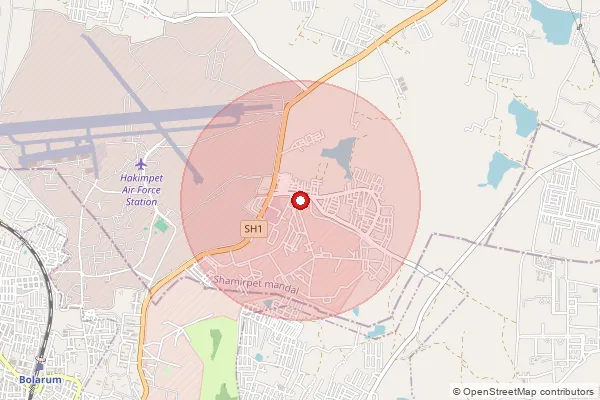 Map showing approximate area covered by Pincode 500101 — Jaggamguda B.O, Medchal Malkajgiri