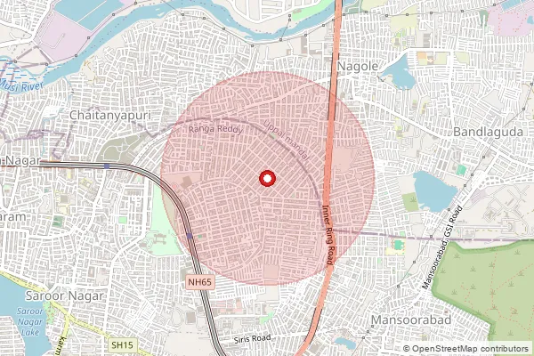 Map showing approximate area covered by Pincode 500102 — Rama Krishnapuram S.O, Ranga Reddy