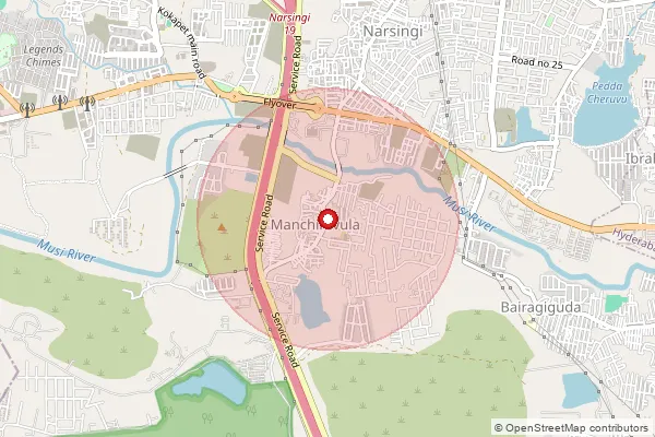 Map showing approximate area covered by Pincode 500106 — Manchirevula So, Hyderabad