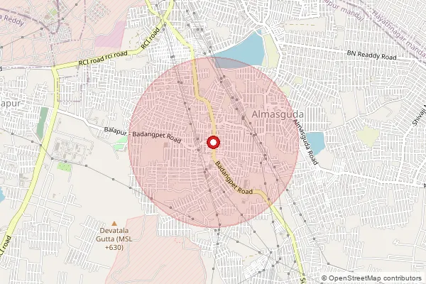 Map showing approximate area covered by Pincode 500112 — Badangpet S.O, Hyderabad