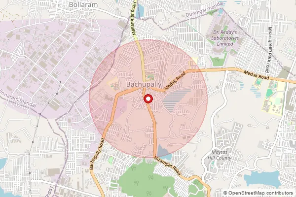 Map showing approximate area covered by Pincode 500118 — Bachupally So, Hyderabad