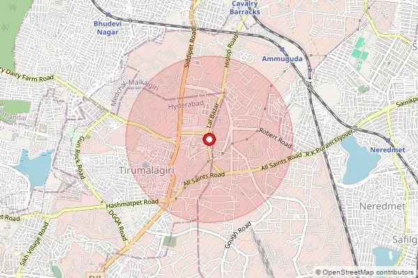 Map showing approximate area covered by Pincode 500915 — Ndc Trimulgherry, Na