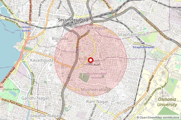 Map showing approximate area covered by Pincode 500920 — Ndc Padmaraonagar, Na