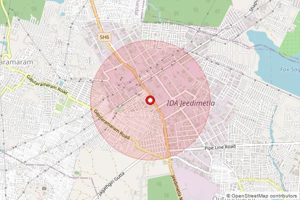 Map showing approximate area covered by Pincode 500955 — Ndc Ida Jeedimetla, Na