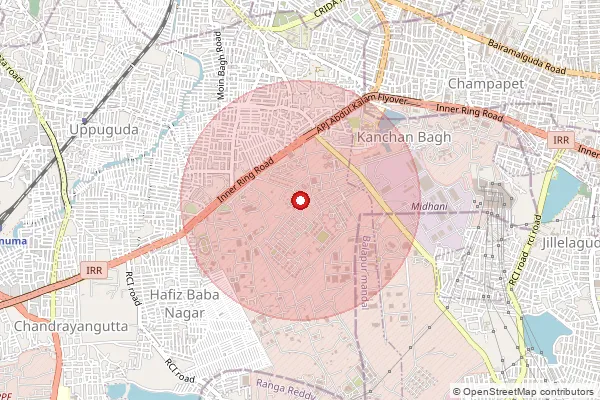 Map showing approximate area covered by Pincode 500958 — Ndc Kanchanbagh, Na