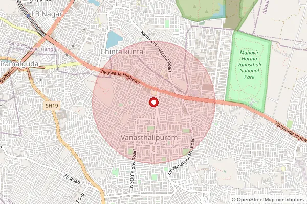 Map showing approximate area covered by Pincode 500970 — Ndc Vanasthalipuram, Na