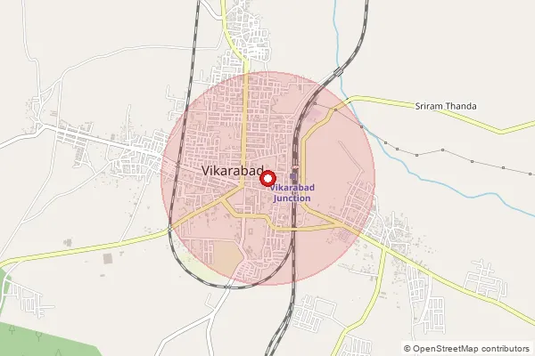 Map showing approximate area covered by Pincode 501101 — Vikarabad H.O, Vikarabad