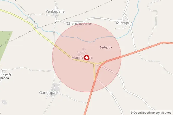 Map showing approximate area covered by Pincode 501102 — Phulmaddi B.O, Vikarabad