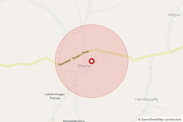 Map showing approximate area covered by Pincode 501121 — Ghatepalli B.O, Vikarabad