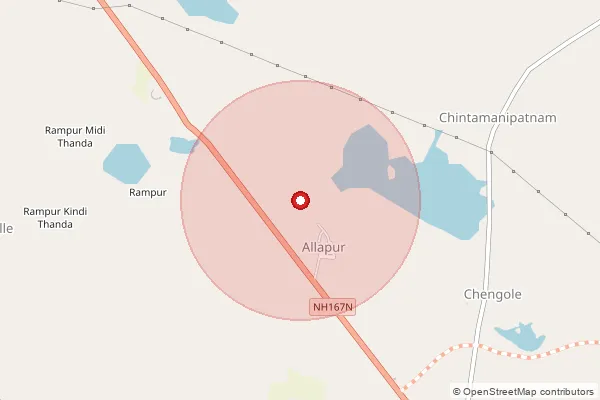 Map showing approximate area covered by Pincode 501141 — Narayanpur B.O, Vikarabad