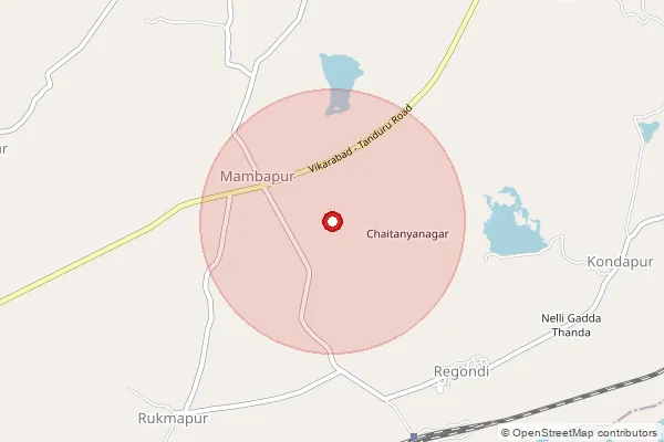 Map showing approximate area covered by Pincode 501142 — Turmamidi B.O, Vikarabad