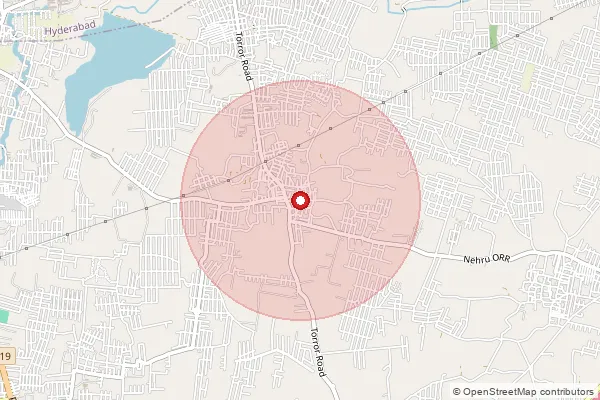 Map showing approximate area covered by Pincode 501505 — Bandaraviryal B.O, Ranga Reddy