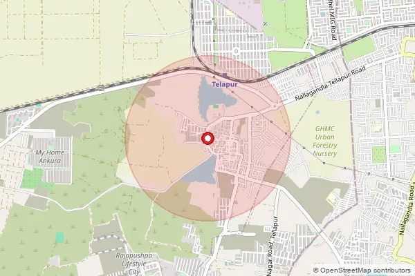 Map showing approximate area covered by Pincode 502032 — Tellapur B.O, Sangareddy