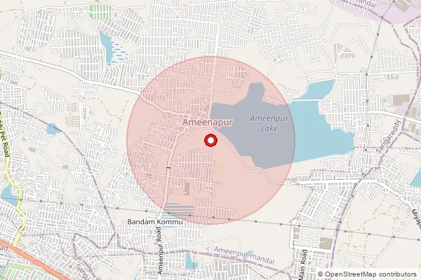 Map showing approximate area covered by Pincode 502033 — Ameenpur S.O, Sangareddy