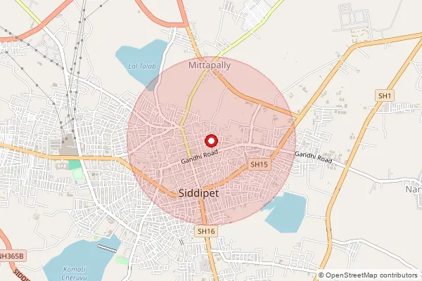 Map showing approximate area covered by Pincode 502103 — Siddipet H.O, Siddipet