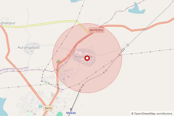 Map showing approximate area covered by Pincode 502113 — Nagapuram B.O, Medak