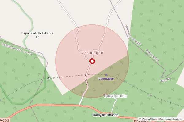 Map showing approximate area covered by Pincode 502115 — Katrial B.O, Medak