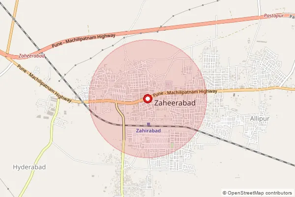 Map showing approximate area covered by Pincode 502220 — Zaheerabad H.O, Sangareddy