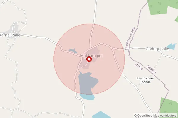 Map showing approximate area covered by Pincode 502247 — Ananthasagar B.O, Medak