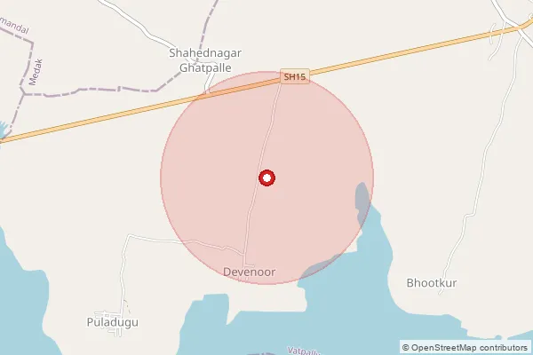 Map showing approximate area covered by Pincode 502269 — Devnoor B.O, Sangareddy