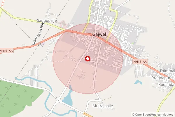 Map showing approximate area covered by Pincode 502278 — Gujvail S.O, Siddipet