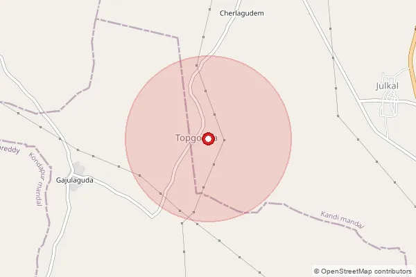 Map showing approximate area covered by Pincode 502285 — Kalivemula B.O, Sangareddy