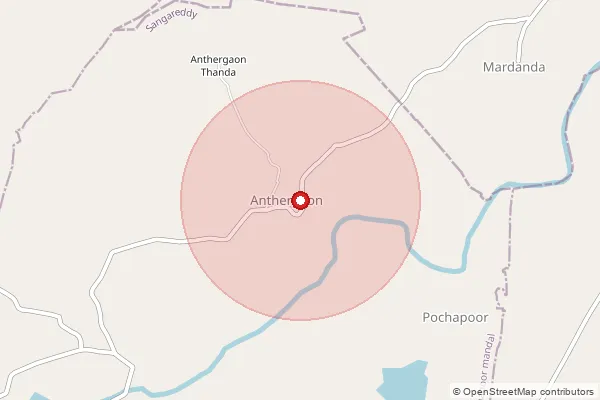 Map showing approximate area covered by Pincode 502287 — Naganpally B.O, Sangareddy