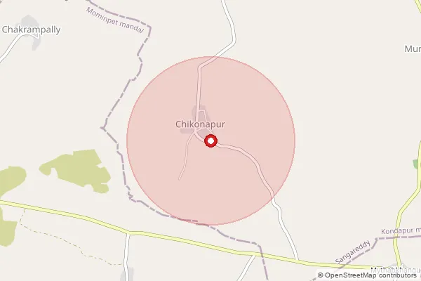 Map showing approximate area covered by Pincode 502295 — Mallepalli B.O, Sangareddy