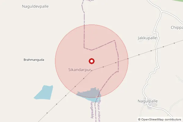 Map showing approximate area covered by Pincode 502296 — Bodupatla B.O, Sangareddy