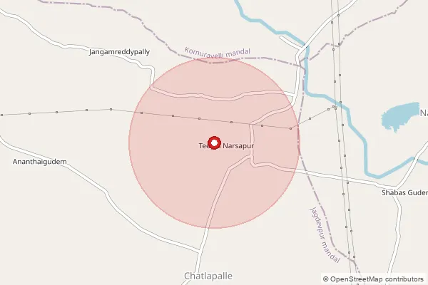 Map showing approximate area covered by Pincode 502301 — Mangole B.O, Siddipet