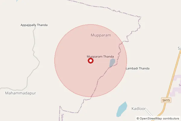 Map showing approximate area covered by Pincode 502302 — Kadloor B.O, Medak