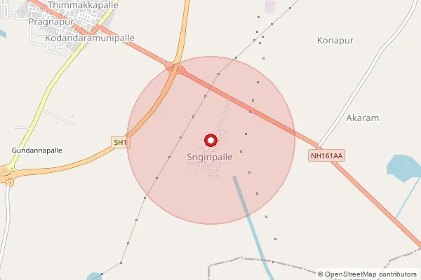 Map showing approximate area covered by Pincode 502311 — Akkaram B.O, Siddipet