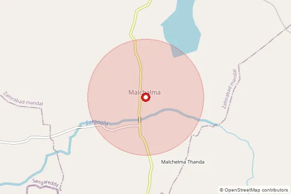 Map showing approximate area covered by Pincode 502318 — Hoti  B.O, Sangareddy