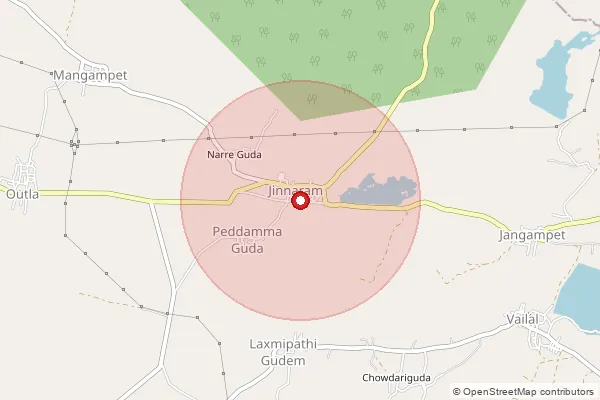 Map showing approximate area covered by Pincode 502319 — Jinnaram B.O, Sangareddy