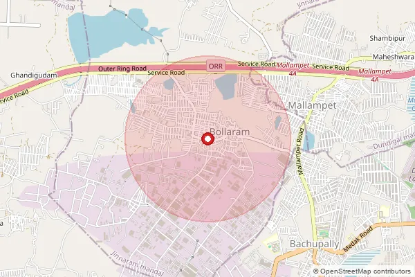 Map showing approximate area covered by Pincode 502325 — Aie Bollaram S.O, Sangareddy