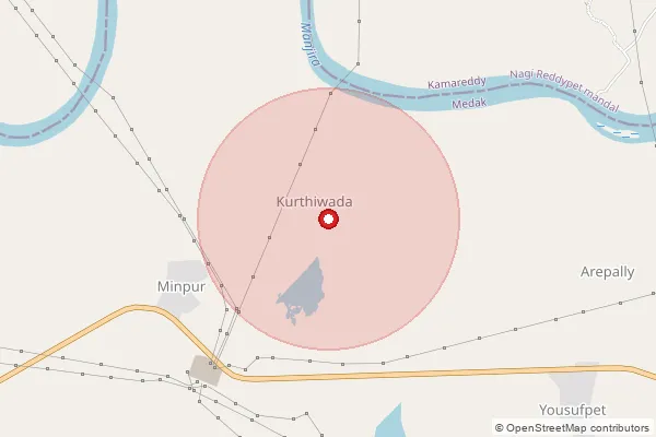 Map showing approximate area covered by Pincode 502331 — Kurthiwada B.O, Medak