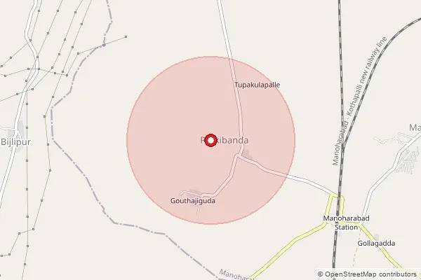Map showing approximate area covered by Pincode 502336 — Manoharabad B.O, Medak
