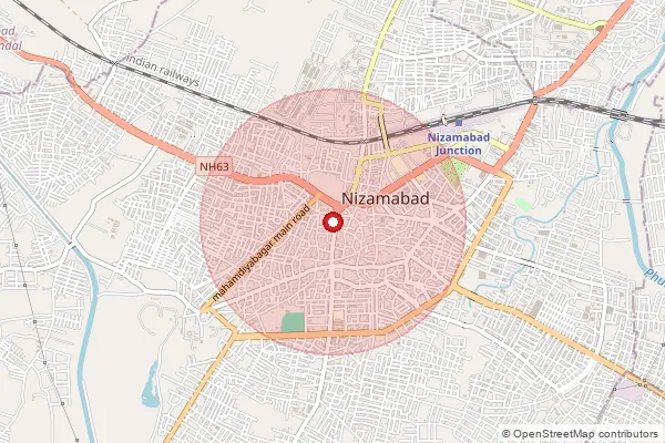 Map showing approximate area covered by Pincode 503001 — Nizamabad H.O, Nizamabad
