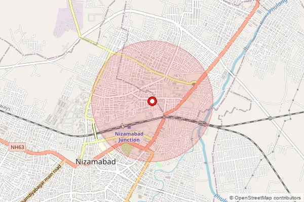 Map showing approximate area covered by Pincode 503002 — Subhashnagar S.O, Nizamabad