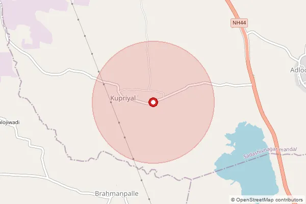 Map showing approximate area covered by Pincode 503145 — Kalwaral B.O, Kamareddy