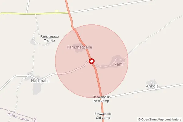 Map showing approximate area covered by Pincode 503301 — Namli B.O, Kamareddy