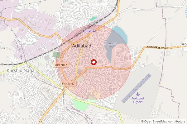 Map showing approximate area covered by Pincode 504001 — Adilabad H.O, Adilabad